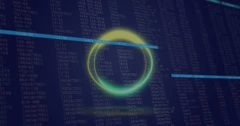 Image of neon circle over data processing on navy background イラスト素材