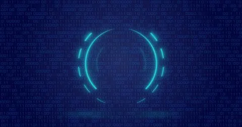Image of neon circle over digital screen with binary code Stock Illustration