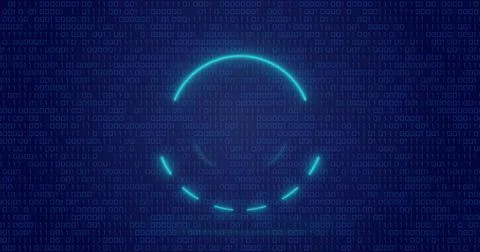 Image of neon circle over digital screen with binary code Stock Illustration