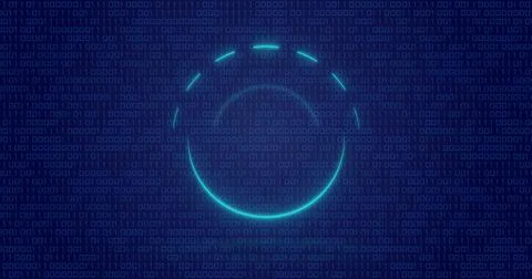 Image of neon circle over digital screen with binary code Stock Illustration