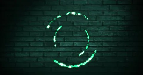 Image of neon circle over digital screen with green bricks Stock Photos