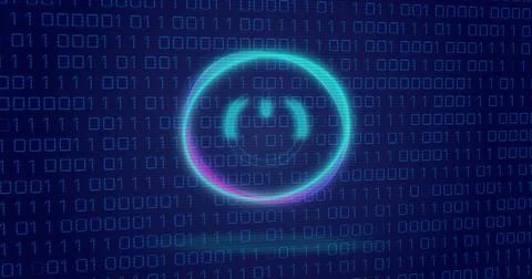 Image of neon circle with power over binary code on digital screen Stock Illustration