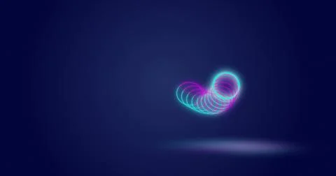 Image of neon circles moving over navy background Stock Photos