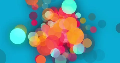 Image of neon circles vibrant pattern over blue background Stock Photos