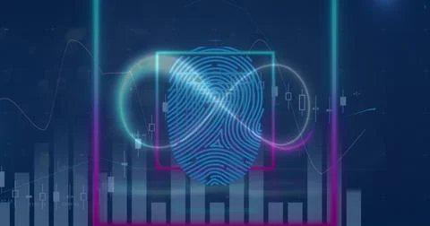 Image of neon infinity over digital screen with squares and graphs Ilustração Stock