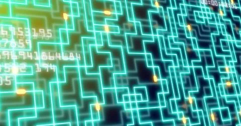 Image of neon integrated circuit and data on green background Stock Illustration