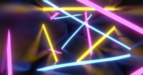 Image of neon lines on empty digital tunnel 스톡 사진