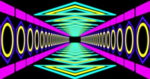 Image of neon pattern moving in hypnotic motion on black background Illustrazione stock