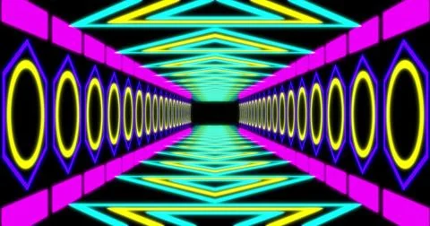 Image of neon pattern moving in hypnotic motion on black background Illustrazione stock