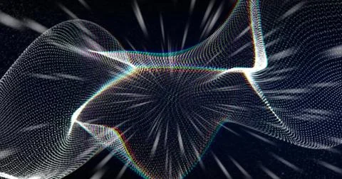 Image of neon pattern over glowing mesh moving on seamless loop Stock Photos