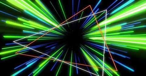Image of neon pattern over light trails background Stock Illustration