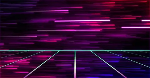 Image of neon pattern over light trails background 스톡 일러스트