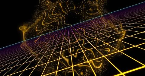 Image of neon pattern over light trails background Stock Illustration