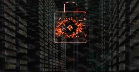 Image of neon qr code with dna strand and binary coding Stock Photos