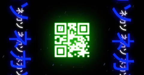 Image of neon qr code over neon qr code Illustrazione stock