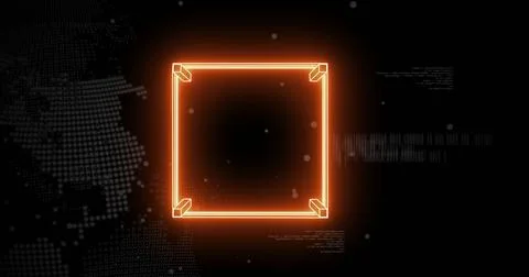 Image of neon ring over globe and data processing 写真素材