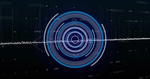 Image of neon round scanner over data processing against black background Stock Illustration