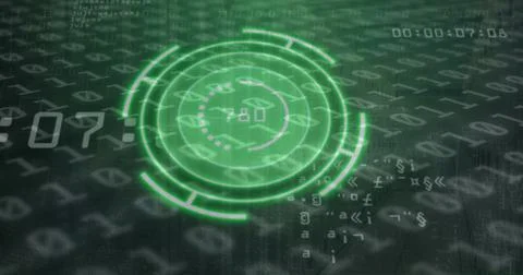 Image of neon scope scanning over binary coding Stock Photos