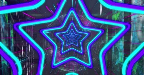 Image of neon shapes over globe on black background Stock Photos