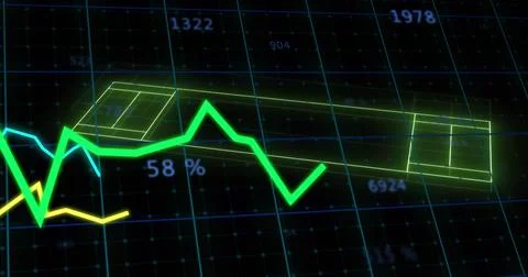 Image of neon stadium over data processing on black background Stock Photos