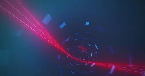 Image of neon tunnel in seamless pattern against copy space on blue background Stock Photos