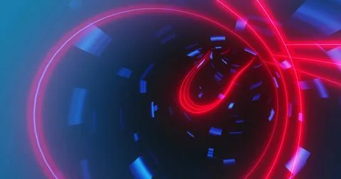 Image of neon tunnel in seamless pattern against blue background with copy space 写真素材