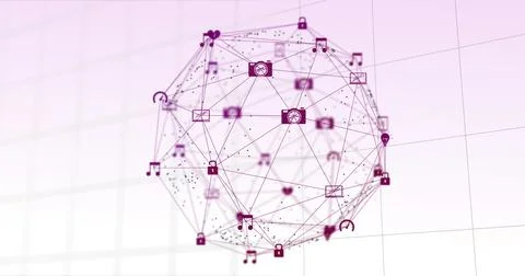 Image of network of connection and icons over white background Stock Illustration
