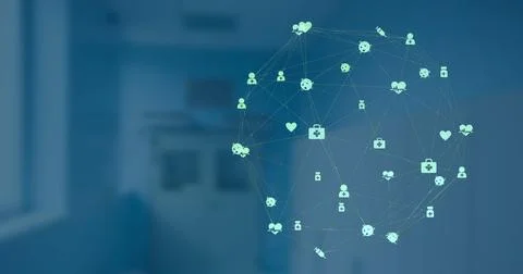 Image of network of connection with interface medical icons on a blue backg.. Stock Photos