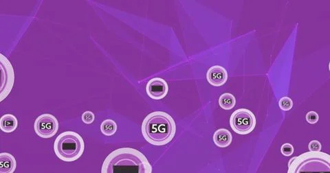 Image of network of connections with 5g text over shapes Stockfoto's
