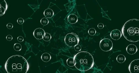 Image of network of connections with 6g text on black background Stock Illustration