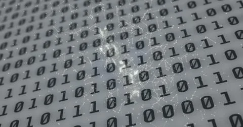 Image of network of connections and binary coding data processing 写真素材