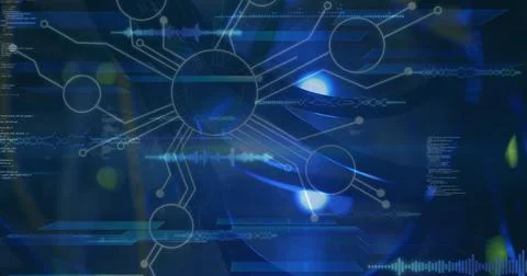 Image of network of connections and data processing over server room Stockillustratie