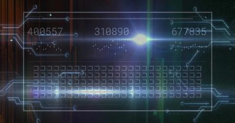 Image of network of connections and data processing over server room Stock Illustration