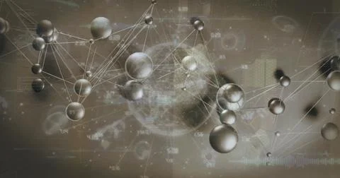 Image of network of connections and data processing over grey background イラスト素材