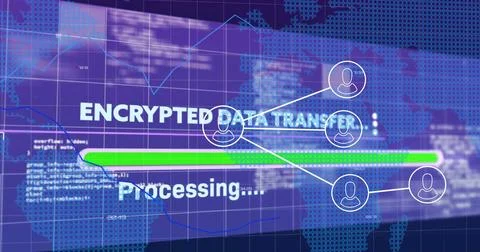 Image of network of connections and data processing over world map on blue Stock Illustration