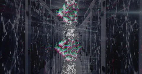 Image of network of connections and data processing over computer servers イラスト素材