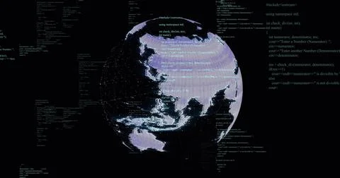 Image of network of connections and data processing over globe Stockillustratie