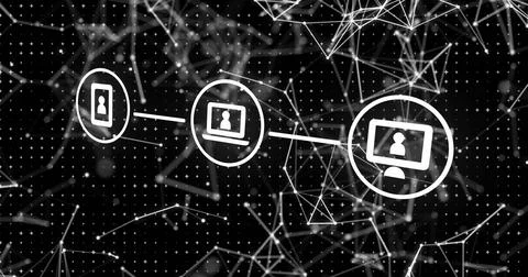 Image of network of connections and data processing over black background Stock Illustration