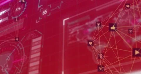 Image of network of connections and data processing on interface Stock Illustration