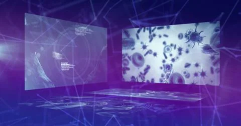 Image of network of connections and data processing over blue background 스톡 일러스트