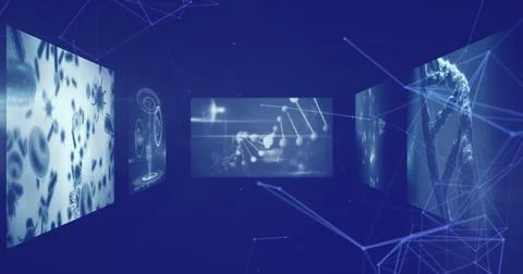 Image of network of connections and data processing over blue background 스톡 일러스트