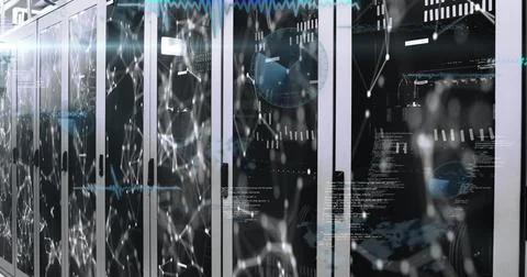 Image of network of connections and data processing over computer servers Stockillustratie