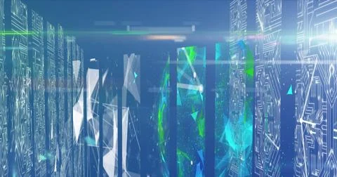 Image of network of connections and data processing over computer servers 스톡 일러스트