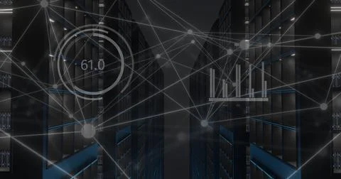 Image of network of connections and data processing over computer servers 写真素材