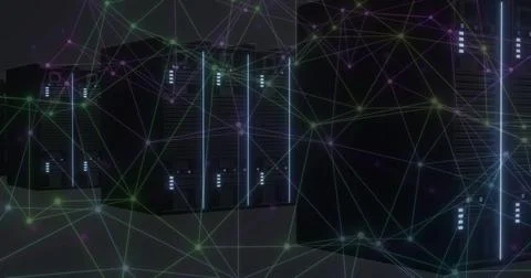 Image of network of connections and data processing over computer servers Stock Photos