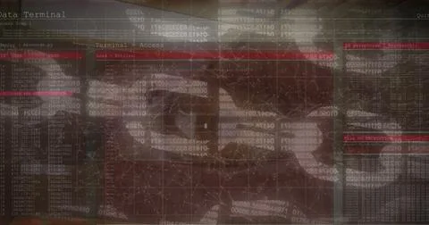 Image of network of connections and data processing over eye of caucasian man Stockfoto's