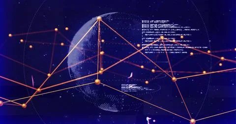 Image of network of connections and data processing over globe Foto stock