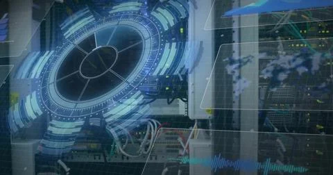 Image of network of connections and data processing over computer servers 写真素材