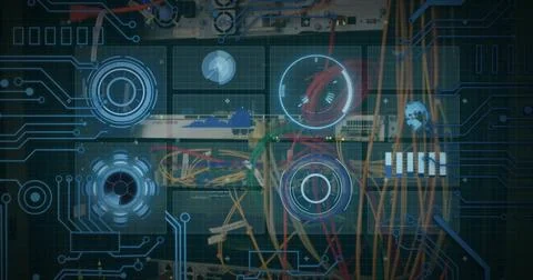 Image of network of connections and data processing over computer servers 写真素材