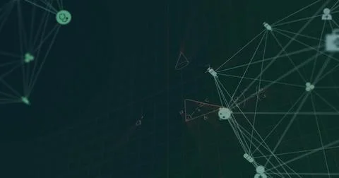 Image of network of connections and data processing over dark background Foto stock